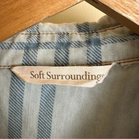 Soft Surroundings size Large Emerson Blue Plaid Button Up Tunic Top Casual - Picture 3 of 7